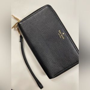 Kate Spade Black Leather double zip around wallet